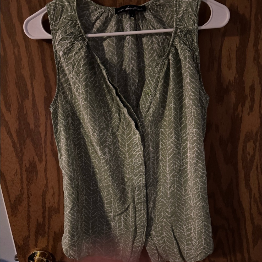 Ava Christine Olive Green Sleeveless Button Tank